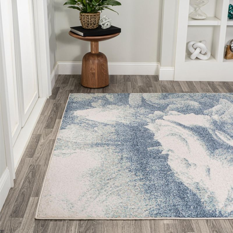 4' x 6' Petalo Abstract Two-Tone Modern Area Rug, Blue/Cream - JONATHAN Y