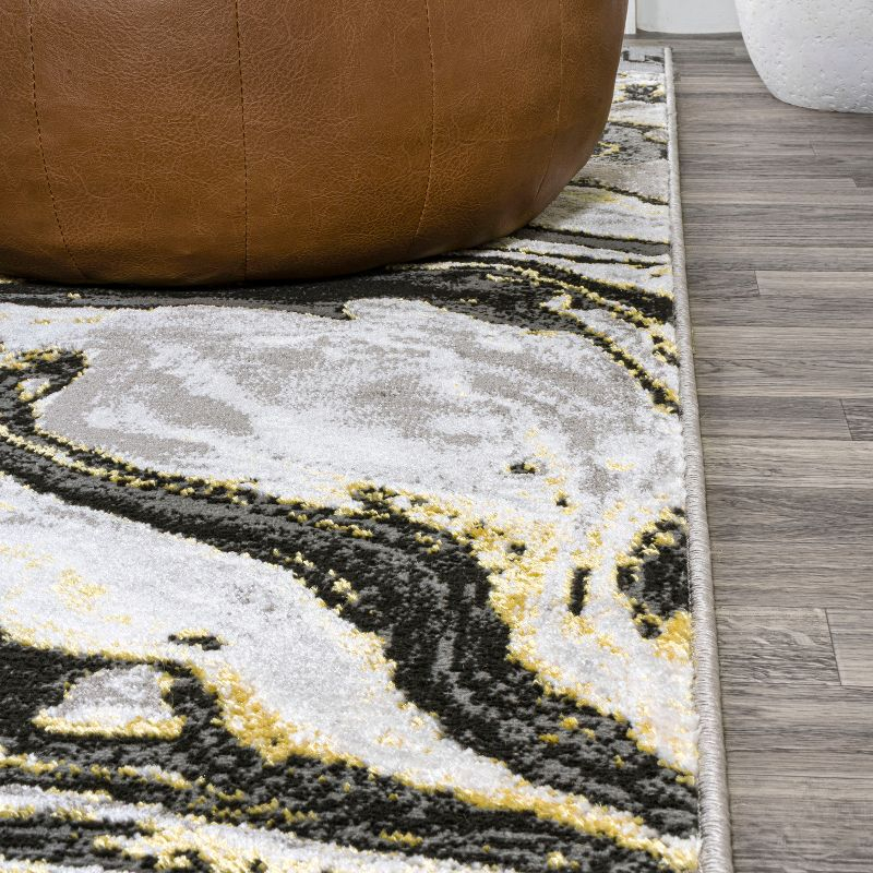 2'x10' Swirl Marbled Abstract, Black/Yellow - JONATHAN Y