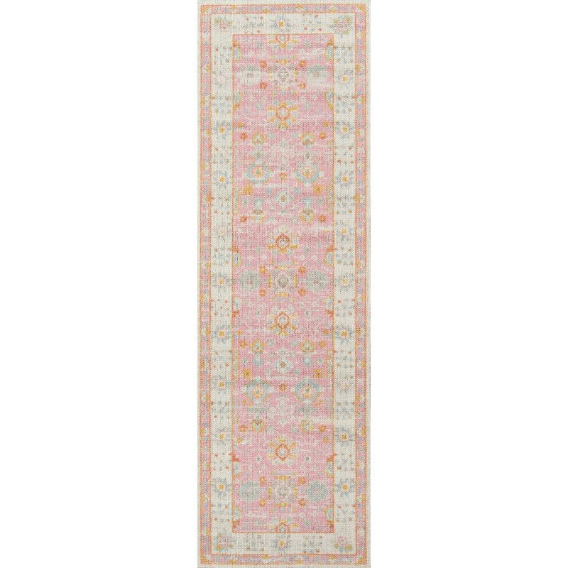 2'3"x7'6" Runner Anatolia Riylnn Rug Pink - Momeni: Bohemian Wool & Nylon Area Rug, Low Pile, Floral Pattern