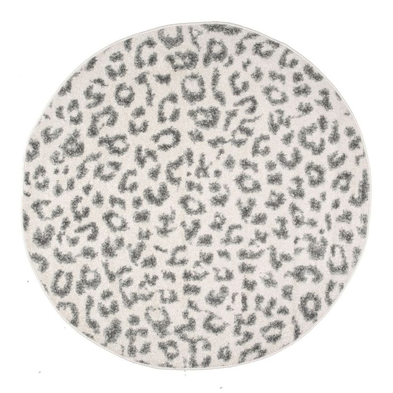 Nuloom Leopard Animal Print 4 Round Accent Indoor Area Rug for Living Room Bedroom Dining Room Entryway Kitchen, Grey/Off White
