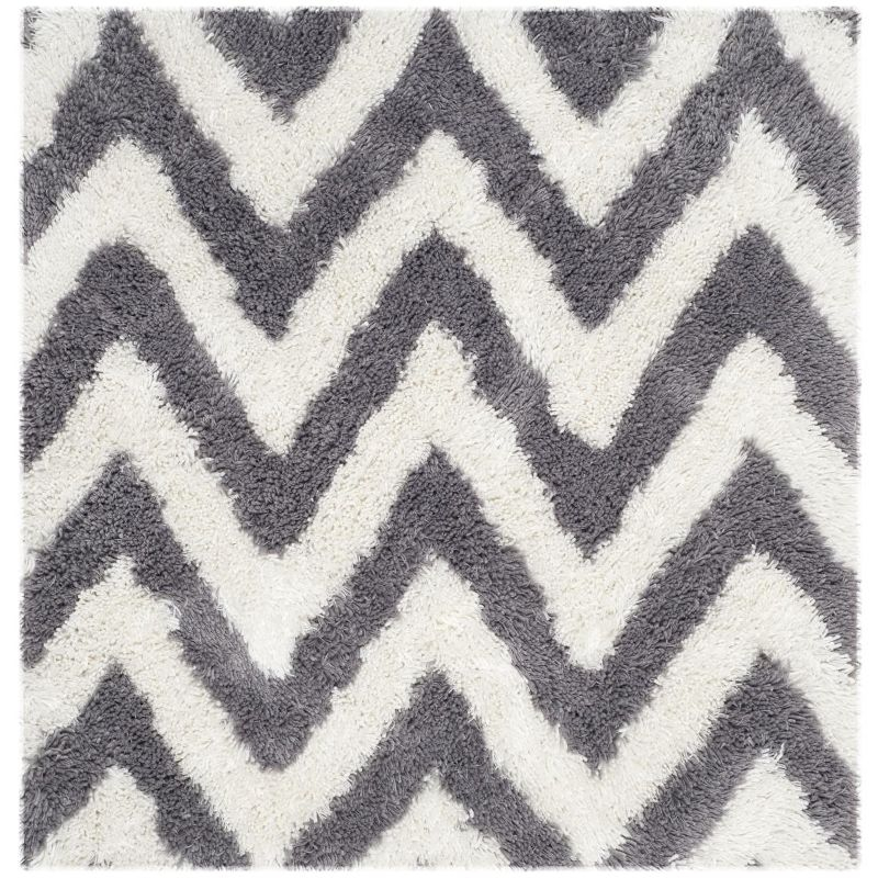 Chevron Shag SG250 Hand Tufted Indoor Area Rug - Ivory/Grey - 5'x5' - Safavieh