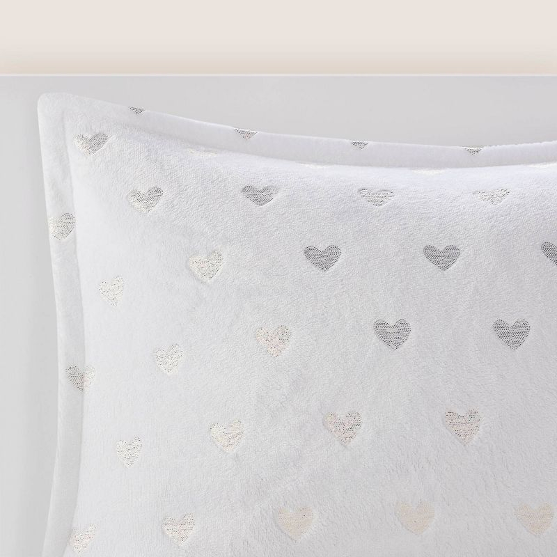 Mi Zone Full/Queen Audrey Metallic Print Plush Microfiber Soft Comforter Set with Throw Pillow White: Hypoallergenic, Transitional Style