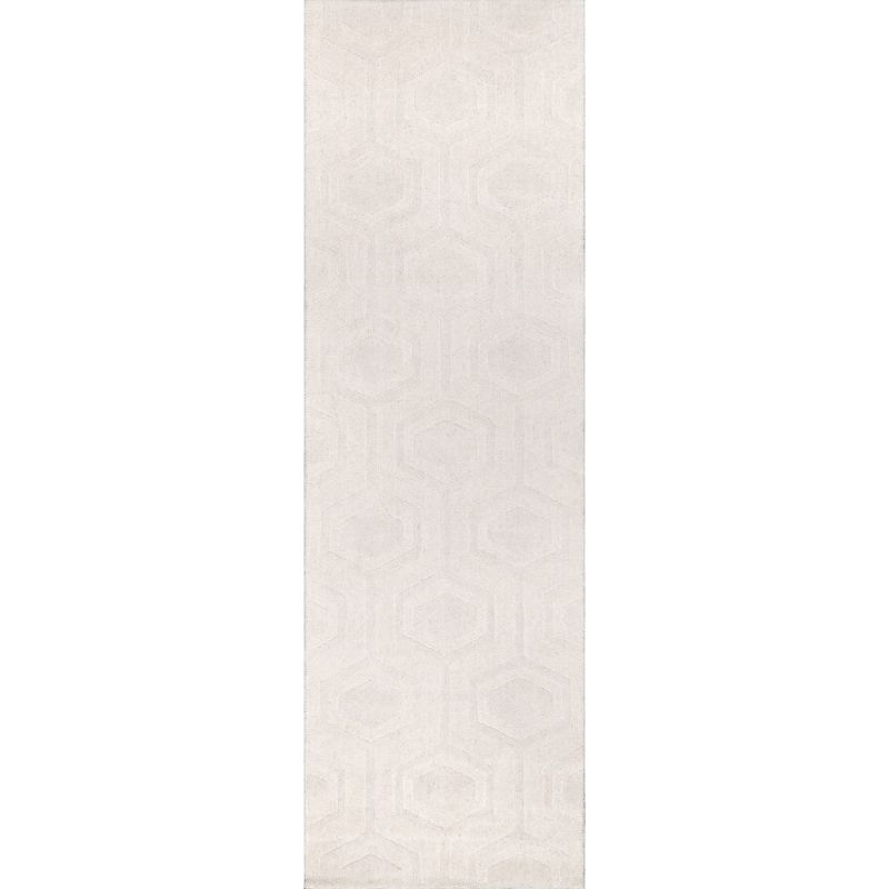 Nuloom Ambrose Geometric 2x8 Wool Runner Indoor Area Rug for Living Room Bedroom Dining Room Entryway Hallway Kitchen, Ivory
