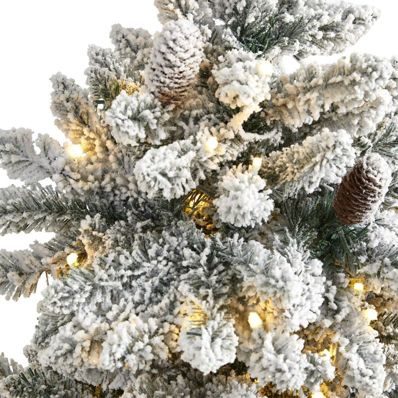 4ft Nearly Natural Pre-Lit LED Flocked Livingston Fir Artificial Christmas Tree Clear Lights: With Pine Cones, Easy Setup