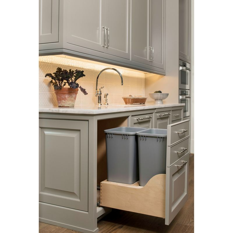 Rev-A-Shelf Pullout Trash Cans for Kitchen Cabinets 50 Qt 12.5 Gal Bottom Mounted, Undermount Soft-Close Slides, Silver, 4WCSC-2150DM-2