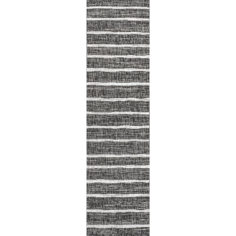2' x 8' Colonia Berber Stripe Indoor/Outdoor Runner Rug, Black/Ivory - JONATHAN Y