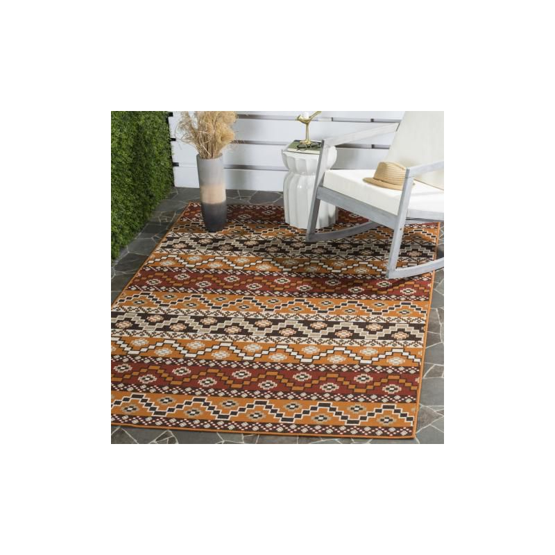 Veranda VER095 Power Loomed Indoor/Outdoor Area Rug - Red/Chocolate - 5'3"x7'7" - Safavieh