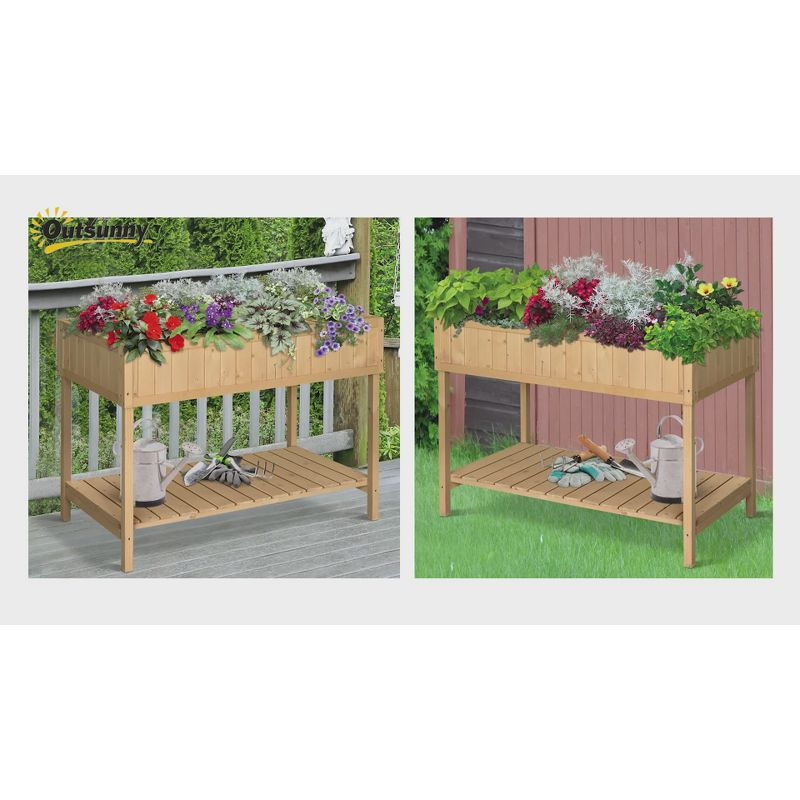 Outsunny Wooden Raised Garden Bed with 8 Slots, Elevated Planter Box Stand with Open Shelf, Dark Brown