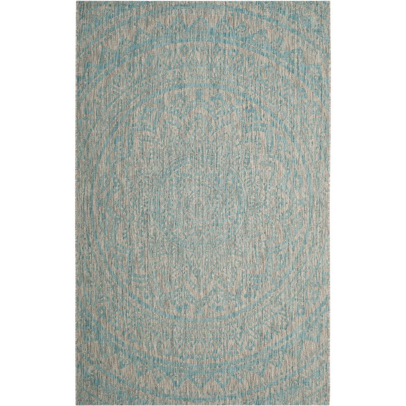 Courtyard CY8734 Power Loomed Indoor and Outdoor Area Rug - Light Grey/Aqua - 5'3"x7'7" - Safavieh