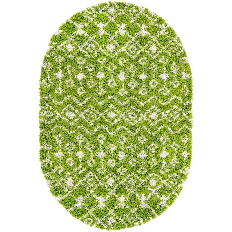 Unique Loom 4' 0 x 6' 0 Oval Moroccan Trellis Shag Green Area Rug
