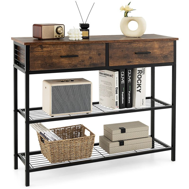 Costway Console Entryway Sofa Table with 2 Drawers for Entrance Living Room Rustic Brown