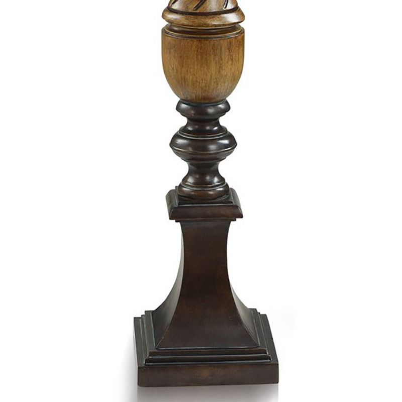 Toffee Wood Traditional Two-Tone Swirled Floor Lamp - StyleCraft: Linen Shade, Adjustable Tilt