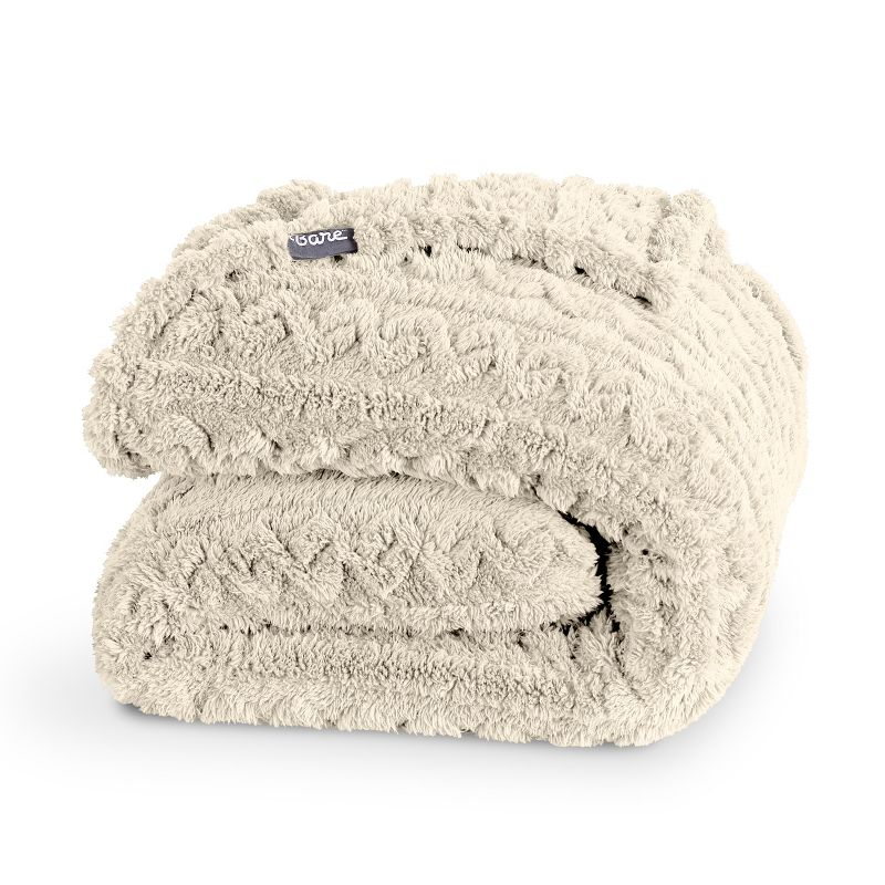 Oyster - Cable Twin/Twin XL Cozy Faux Shearling Bed Blanket by Bare Home