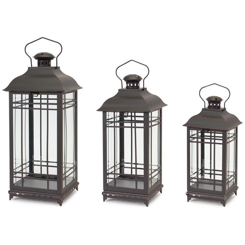 Melrose Traditional Black Metal Lantern (Set of 3)