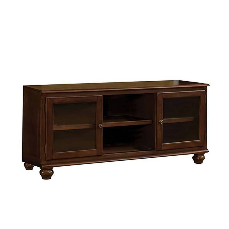 58" Dita TV Stand for TVs up to 59" Walnut - Acme Furniture: Glass Doors, Open Compartments, No Assembly Required