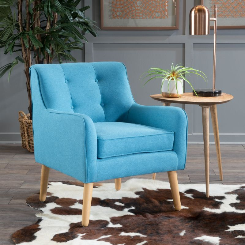 Felicity Mid-Century Armchair Teal: Upholstered, Tufted, Wooden Legs - Christopher Knight Home