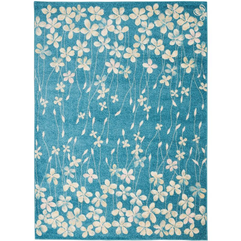 Nourison Tranquil 4' X 6' Turquoise Area Rug Bohemian Botanical Vine and Bloom by Nourison