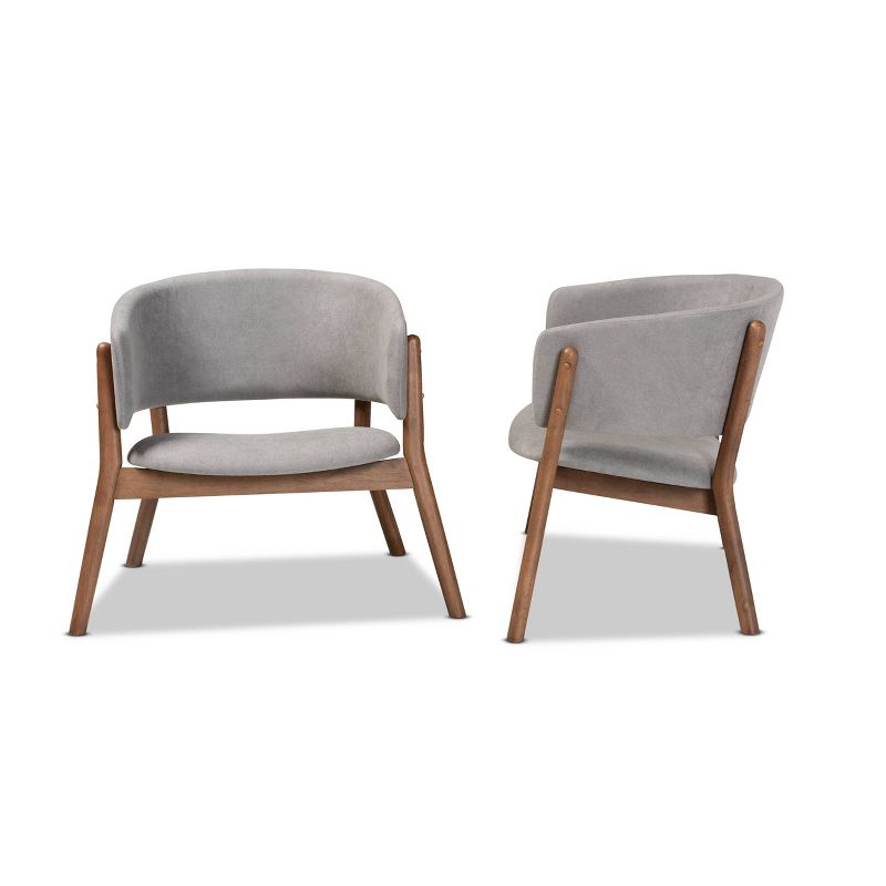 2pc Baron Fabric Upholstered and Wood Living Room Accent Chair Set Light Gray/Walnut Brown - Baxton Studio