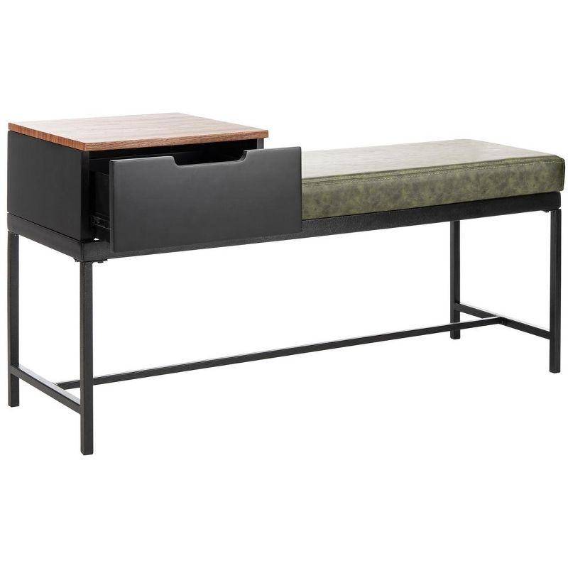Maruka Bench with Storage - Grey Wash/Dark Green - Safavieh
