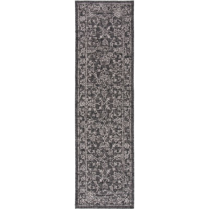 Courtyard CY8680 UV & Stain Resistant Non-Shedding Power Loomed Indoor/Outdoor Runner Rug - Black/Ivory - 2'3"x6'7" - Safavieh