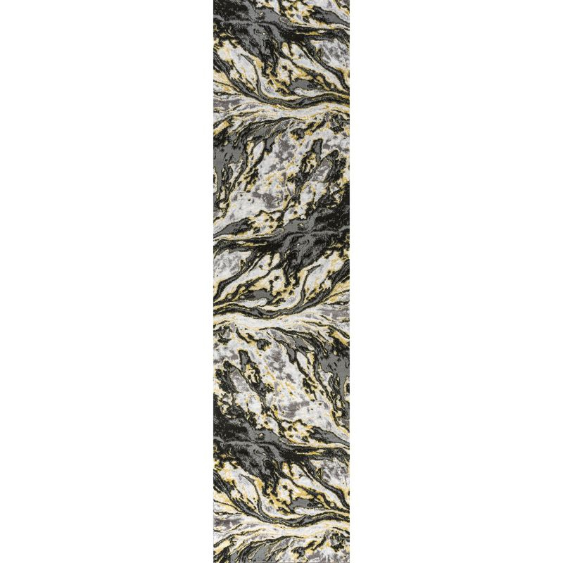 2'x10' Swirl Marbled Abstract, Black/Yellow - JONATHAN Y