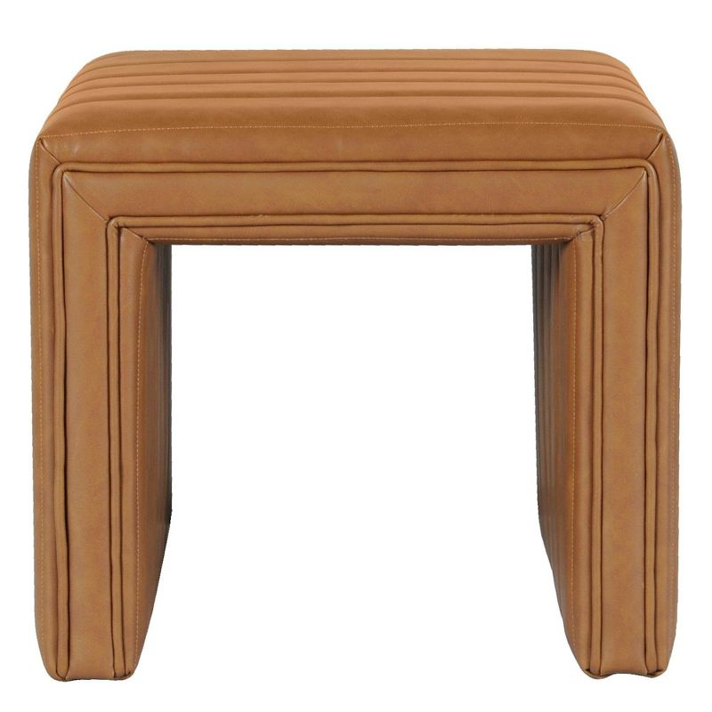 Modern Channel Ottoman Caramel Faux Leather - HomePop: Upholstered Rectangle, No Assembly Required