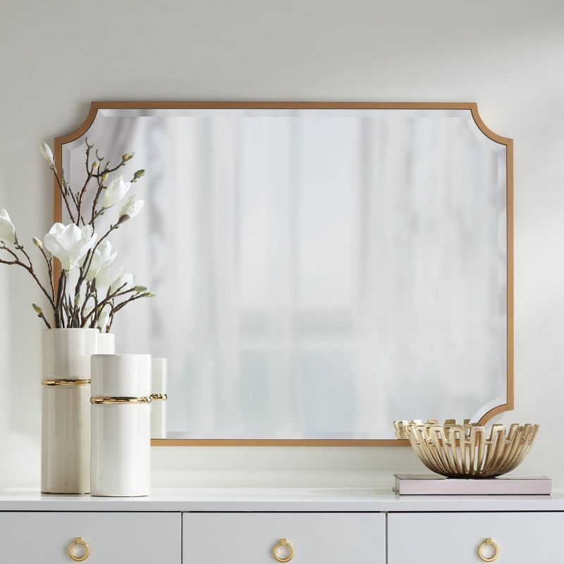Noble Park Jacinda Rectangular Vanity Decorative Wall Mirror Modern Beveled Rounded Cut Edge Gold Frame 30" Wide for Bathroom Bedroom Living Room Home