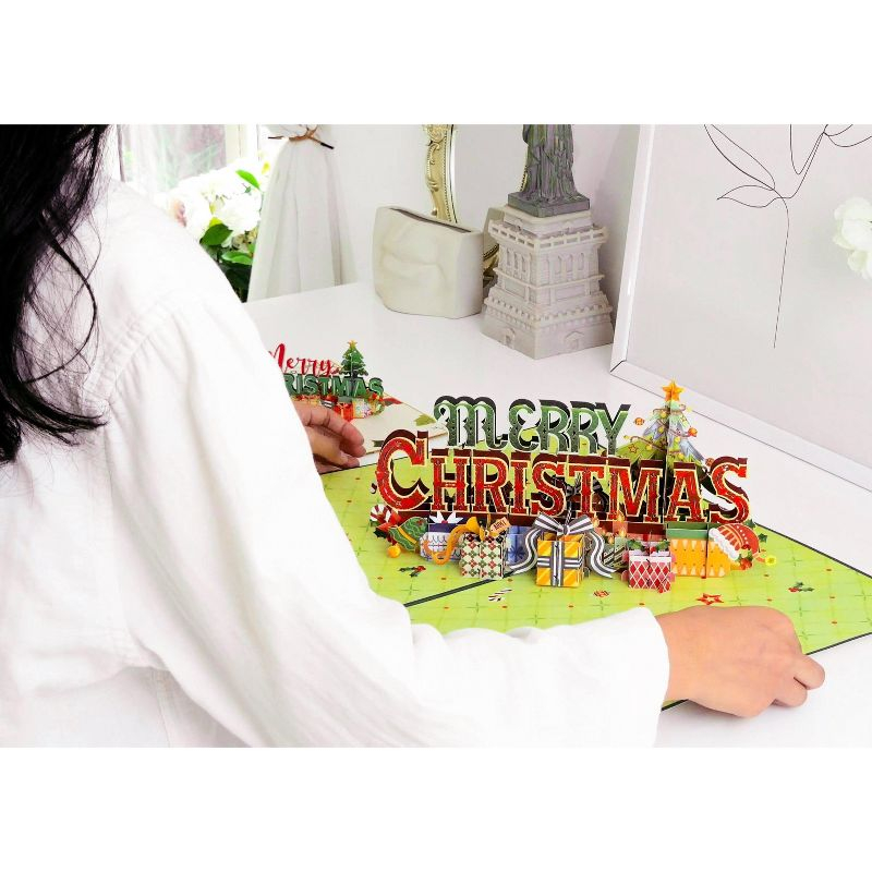 Paper Love HugePop 3D Merry Christmas Card Pop Up, Jumbo Holiday Decoration Gift, 10" x 14" Cover - Includes Envelope and Note Tag