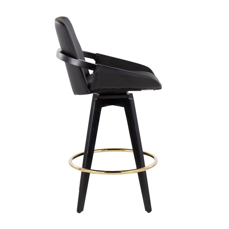 Set of 2 Cosmo PU Leather/Metal/Wood Counter Height Barstools Black/Gold - LumiSource: Swivel Seat, Fixed Height