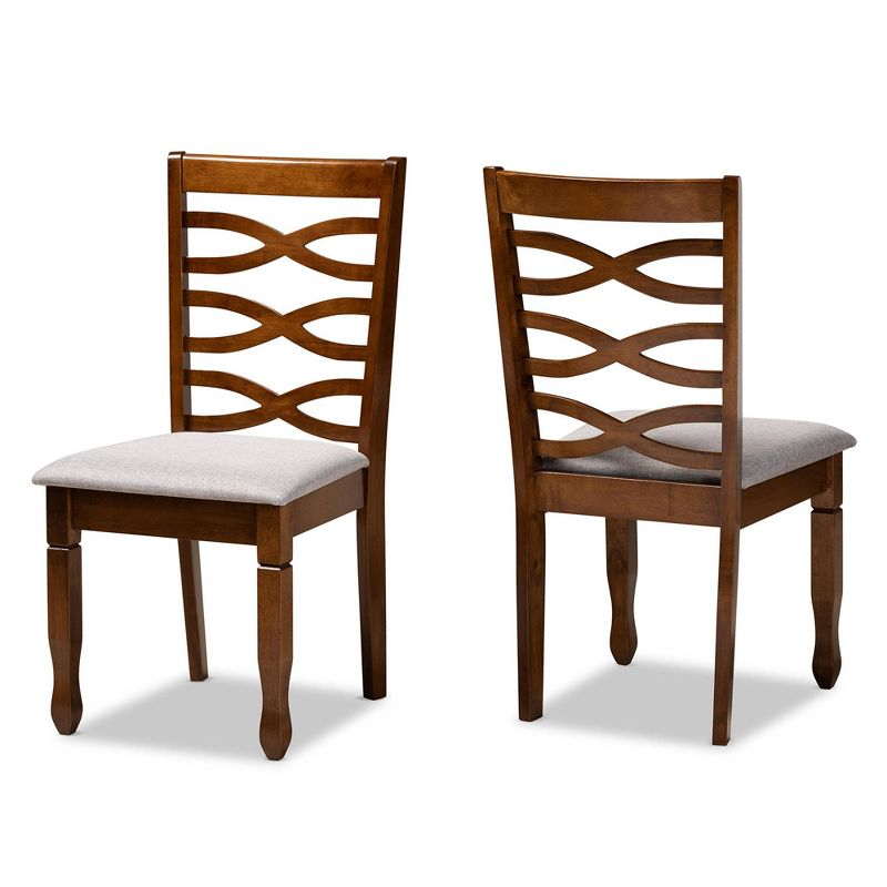 2pc LanierFabric Upholstered and Wood Dining Chair Set Gray/Walnut - Baxton Studio: Tapered Feet, Polyester Upholstery