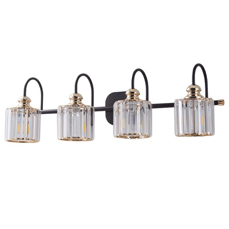 ExBriteUSA 4-Light Wide Gold Crystal Bathroom Vanity Lights,