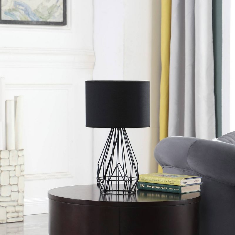 17.5" Industrial Farm Metal Cage Table Lamp Black - Ore International: Modern Accent, Linen Shade, UL Listed