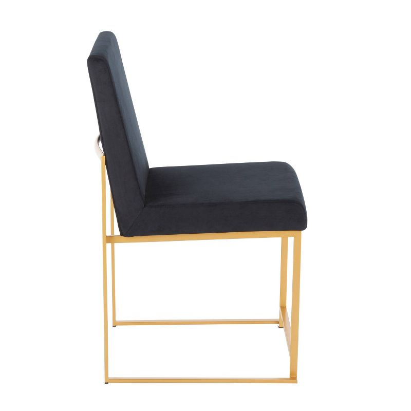 Set of 2 High Back Fuji Contemporary Dining Chairs Gold/Black Velvet - LumiSource: Upholstered, Metal Legs, Chrome-Plated Finish