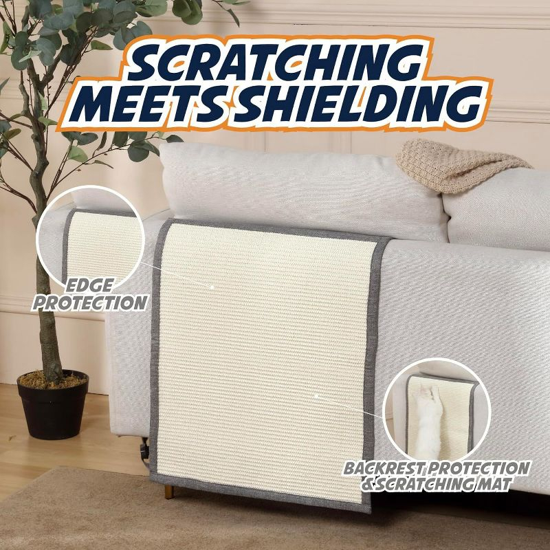Panther Armor Sisal Cat Couch Protector Guard, Prevents Cat Scratching Furniture, Durable Furniture Protectors, Gray, Back Rest