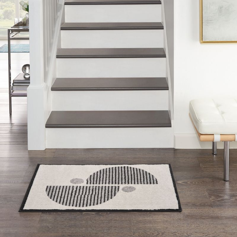 Nourison Modern Passion Circle Mid-Century Modern Indoor Rug Ivory/Black 2' x 3'