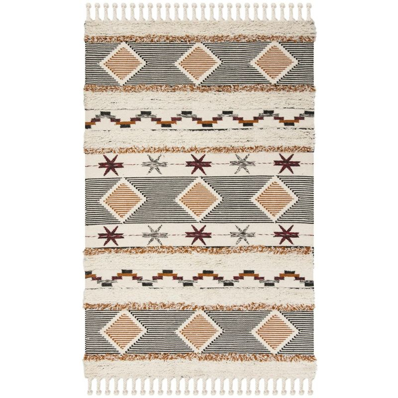 Kenya KNY904 Hand Knotted Area Rug - Ivory/Black-Orange - 6'x9' - Safavieh