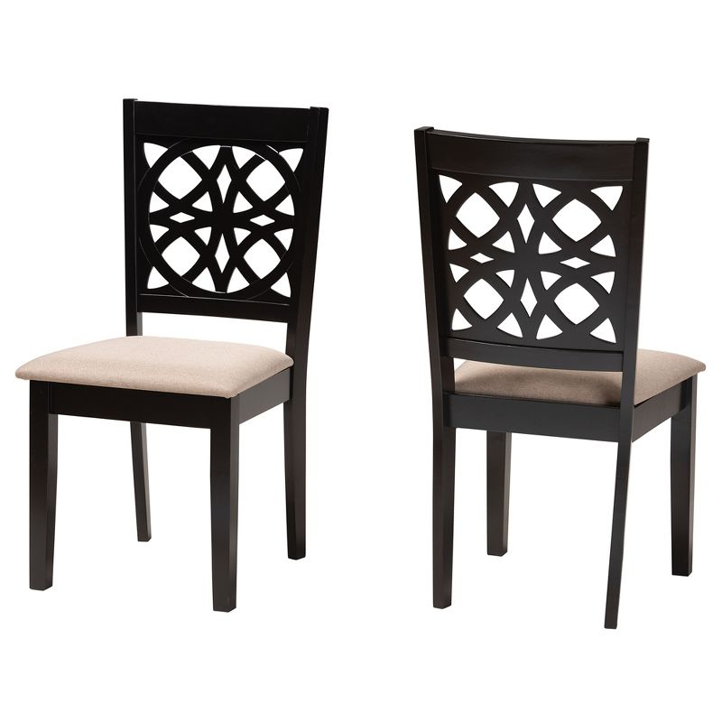 Baxton Studio Abigail Modern Beige Fabric and Dark Brown Finished Wood 2-Piece Dining Chair Set