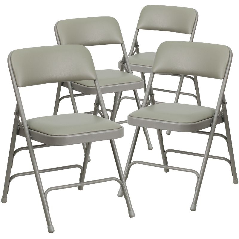 Flash Furniture 4 Pack HERCULES Series Curved Triple Braced & Double Hinged Gray Vinyl Metal Folding Chair