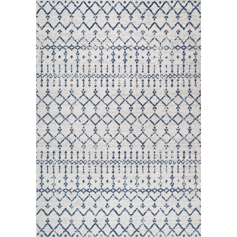 4'x 6' Morrocan Hype Boho Vintage Diamond Area Rug, Cream/Navy - JONATHAN Y