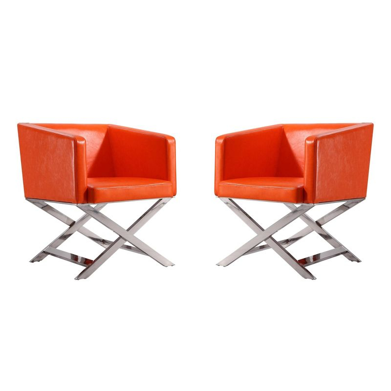 Set of 2 Hollywood Faux Leather Lounge Accent Chairs Orange - Manhattan Comfort: Chrome-Finished Metal, No Assembly Required
