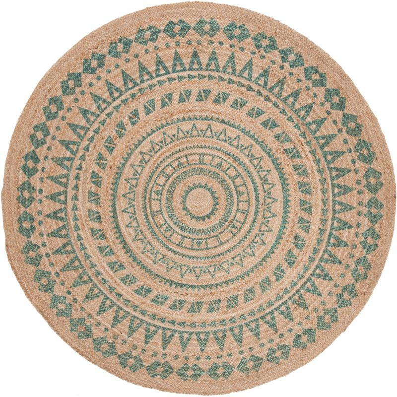 Natural Fiber NF802 Hand Woven Indoor Area Rug - Aqua/Natural - 6' Round - Safavieh