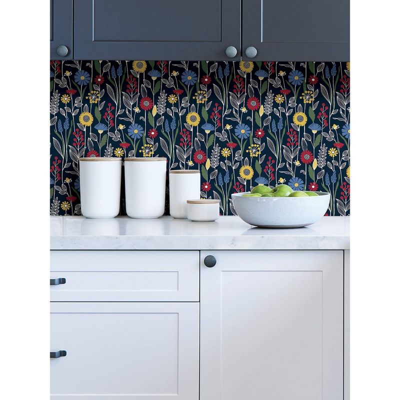 NuWallpaper Navy Jane Peel and Stick Wallpaper: Removable Floral Botanical PVC, Self-Adhesive, 30.75 Sq Ft Coverage