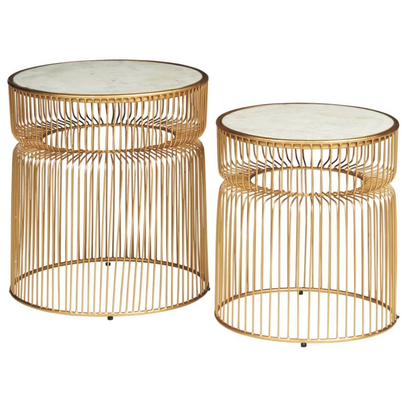 Set of 2 Vernway Side Tables White/Gold - Signature Design by Ashley: Marble Top, Contemporary Living Room Furniture Set