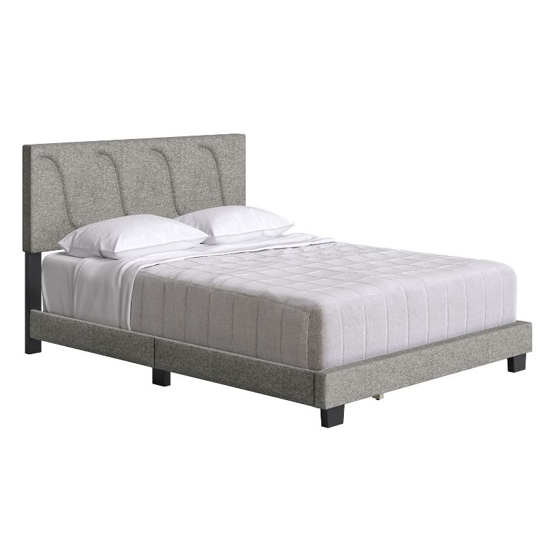 Boyd Sleep VMI0405GYQN Aberdeen Linen Upholstered Queen Size Platform Bed Frame with Decorative Design Headboard and Wood Slat Supports, Grey