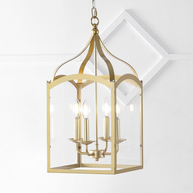 11" LED 4-light Ruth Classic Lantern Metal/Glass Pendant Antique Gold - JONATHAN Y: ETL Listed, Adjustable Height