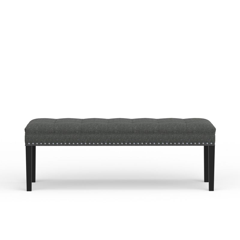 Glenwillow Home 46.5" Upholstered Bench with Nailhead Trim and Wood Legs in Dark Gray