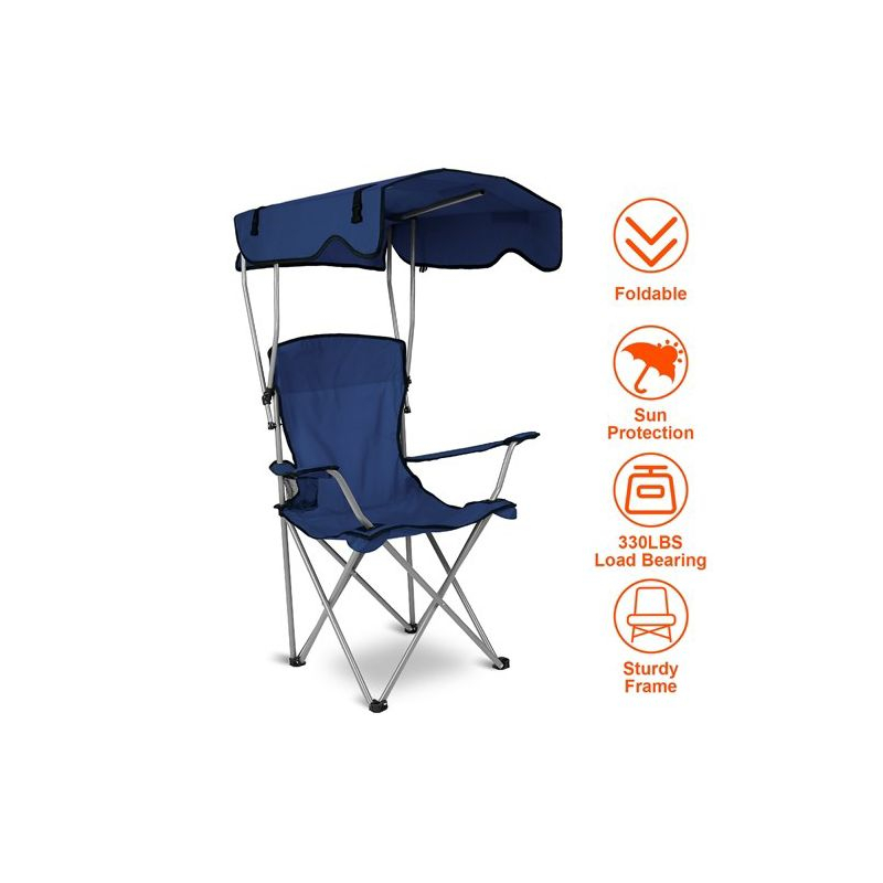 LakeForest "Foldable Beach Canopy Chair with Sun Protection: Lightweight, 330 lbs Load Capacity, Cup Holder for Camping, Lawn, and Picnic Use" Blue