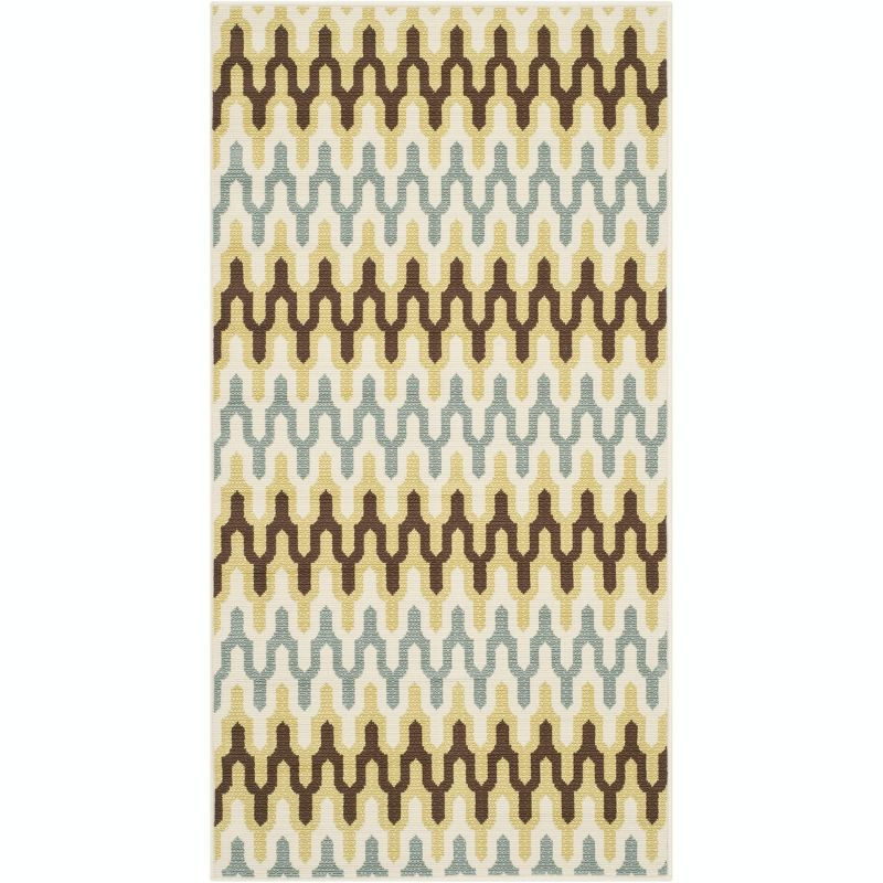 Hampton HAM518 Indoor/Outdoor Machine Made Accent Rug - 2'7"x5' - Green/Light Blue - Safavieh