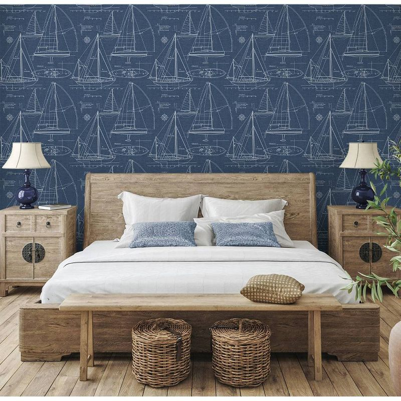 NextWall Navy Blue Yacht Club Peel and Stick Wallpaper