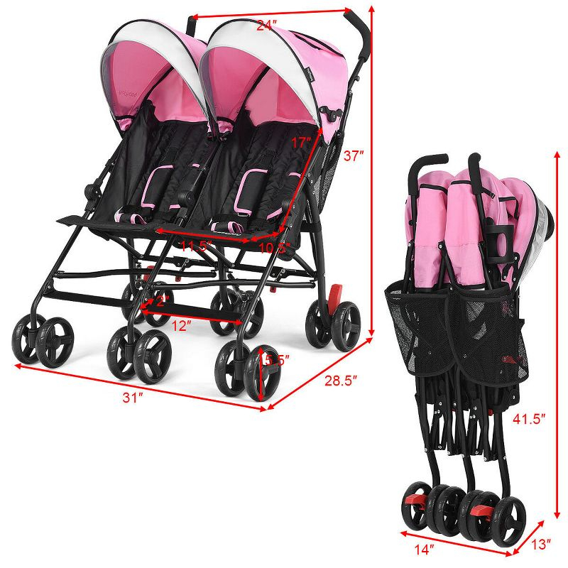 Infans Double Light-Weight Stroller, Travel Foldable Design, Twin Umbrella Stroller with 5-Point Harness, Cup Holder, Sun Canopy for Baby, Toddlers